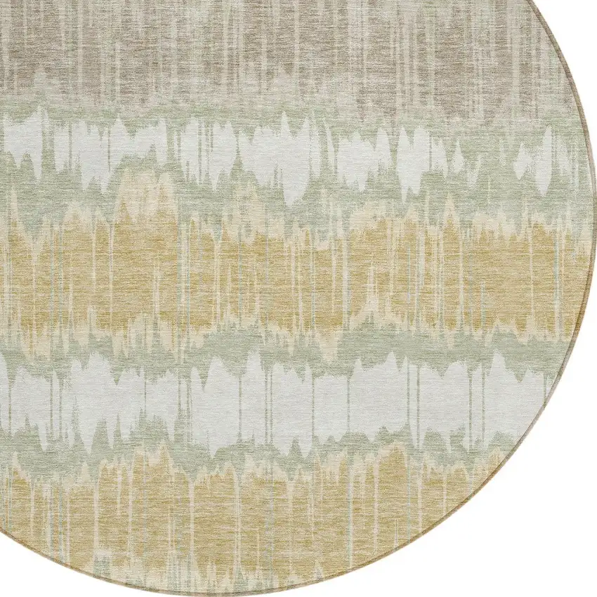 8' Artichoke Green Ivory And Gold Round Striped Washable Indoor Outdoor Area Rug Photo 5