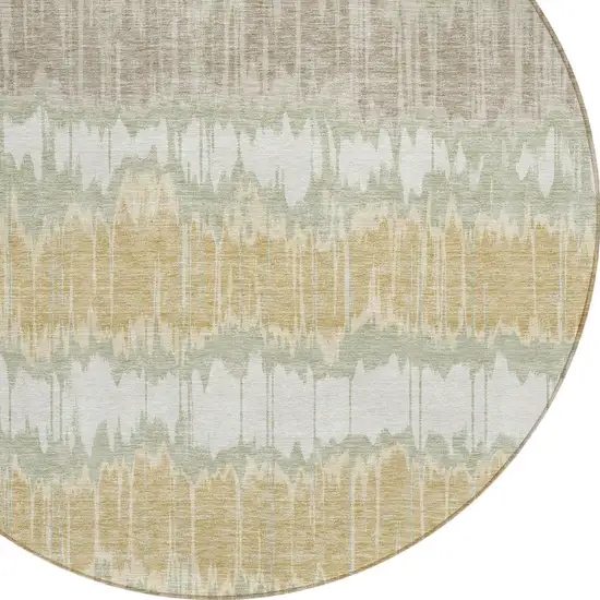 8' Artichoke Green Ivory And Gold Round Striped Washable Indoor Outdoor Area Rug Photo 5