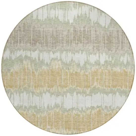 8' Artichoke Green Ivory And Gold Round Striped Washable Indoor Outdoor Area Rug Photo 6