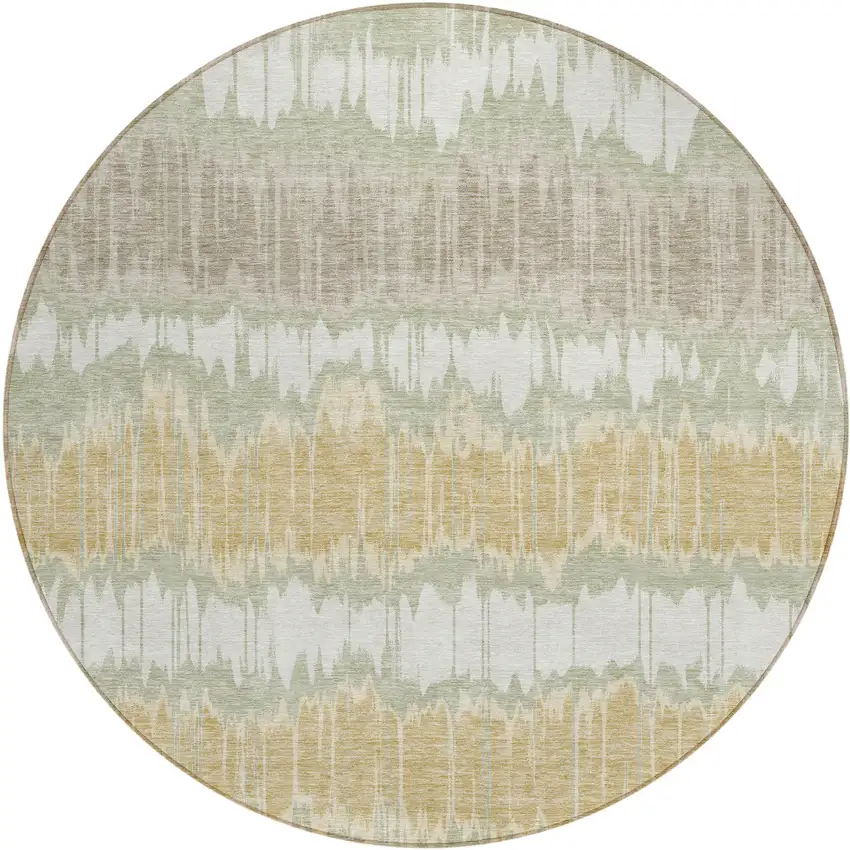8' Artichoke Green Ivory And Gold Round Striped Washable Indoor Outdoor Area Rug Photo 1