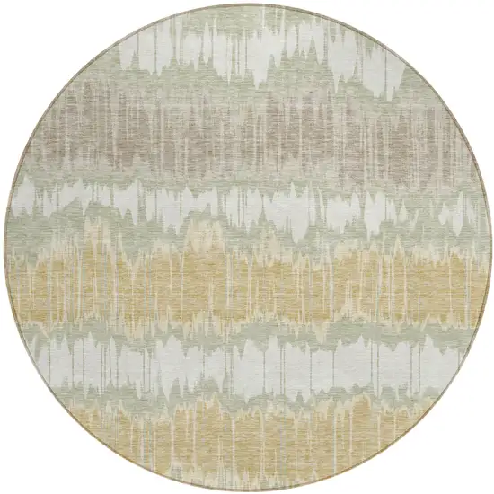 8' Artichoke Green Ivory And Gold Round Striped Washable Indoor Outdoor Area Rug Photo 1