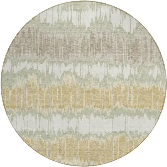 8' Artichoke Green Ivory And Gold Round Striped Washable Indoor Outdoor Area Rug Photo 1