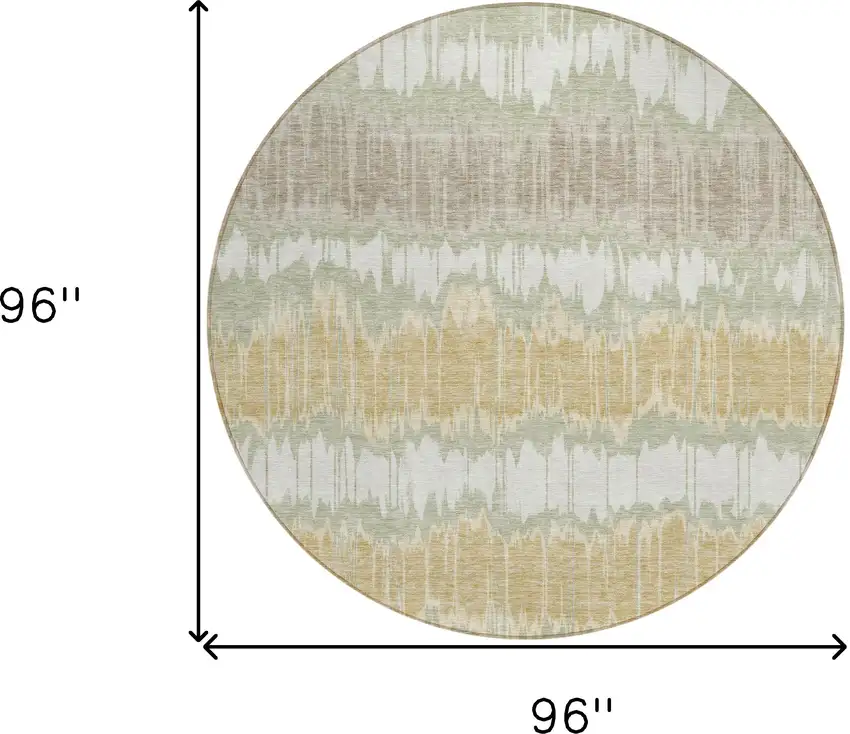 8' Artichoke Green Ivory And Gold Round Striped Washable Indoor Outdoor Area Rug Photo 9
