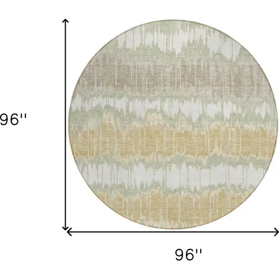 8' Artichoke Green Ivory And Gold Round Striped Washable Indoor Outdoor Area Rug Photo 9