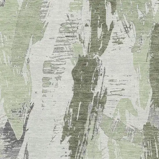 8' Artichoke Green Ivory And Gray Abstract Washable Area Rug With UV Protection Photo 2