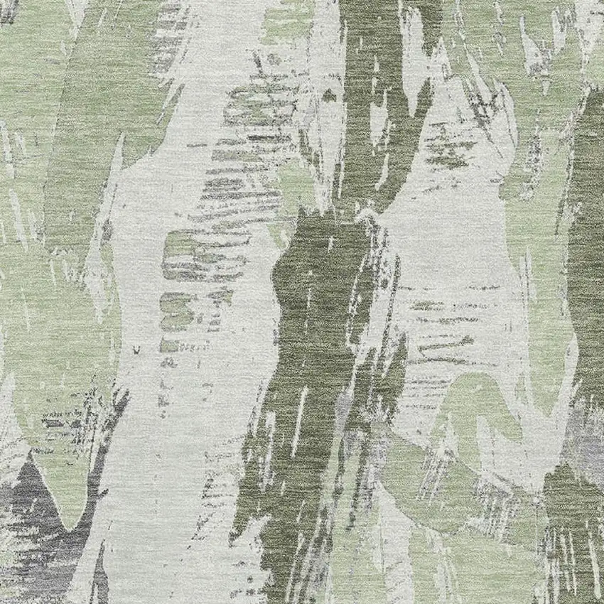 8' Artichoke Green Ivory And Gray Abstract Washable Area Rug With UV Protection Photo 2