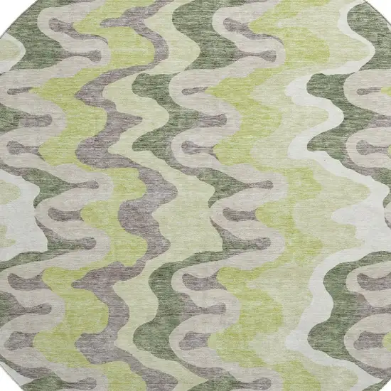8' Artichoke Green Ivory And Gray Abstract Washable Round Rug With UV Protection Photo 3