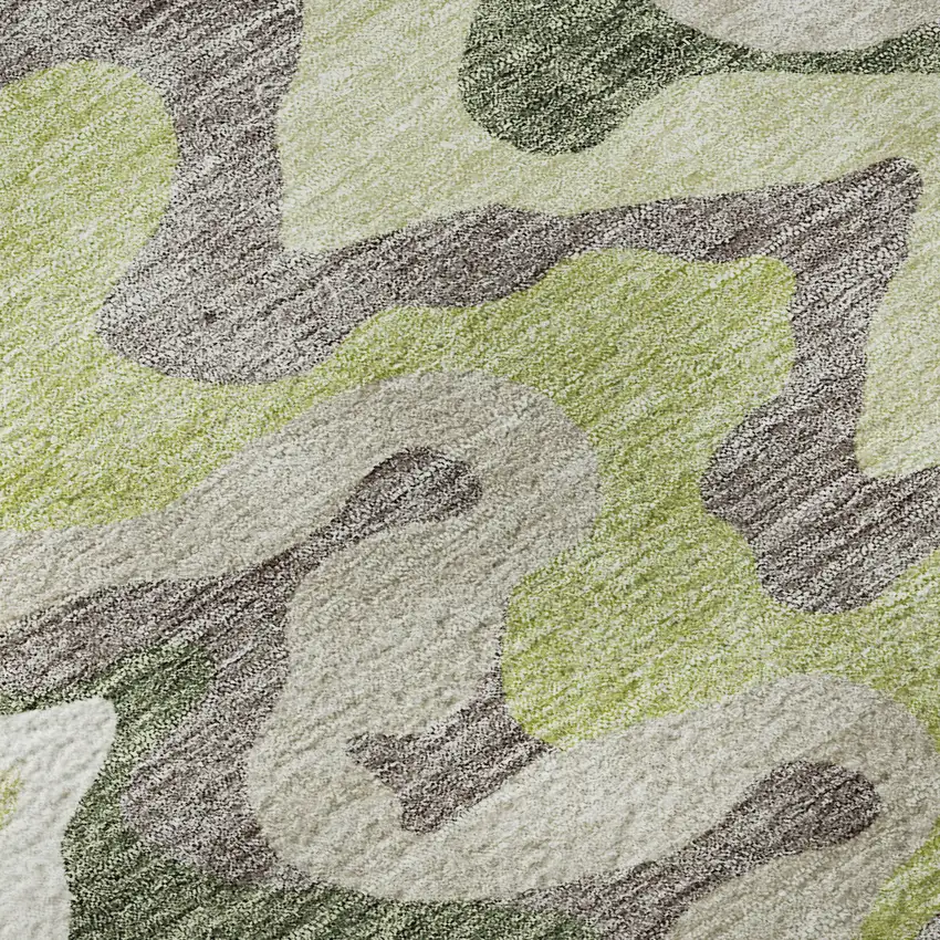 8' Artichoke Green Ivory And Gray Abstract Washable Round Rug With UV Protection Photo 9