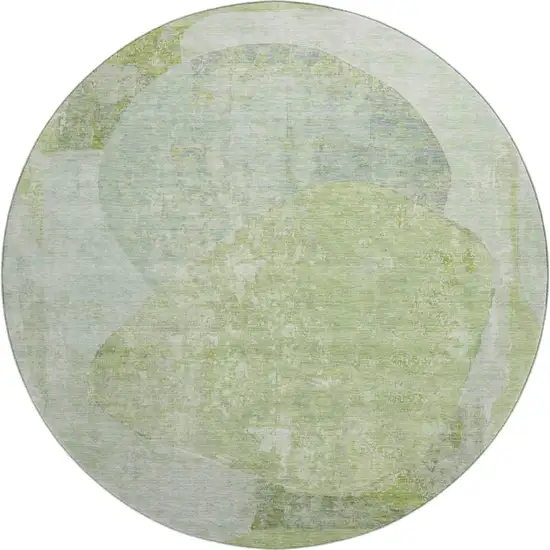8' Artichoke Green Ivory And Gray Abstract Washable Round Rug With UV Protection Photo 1