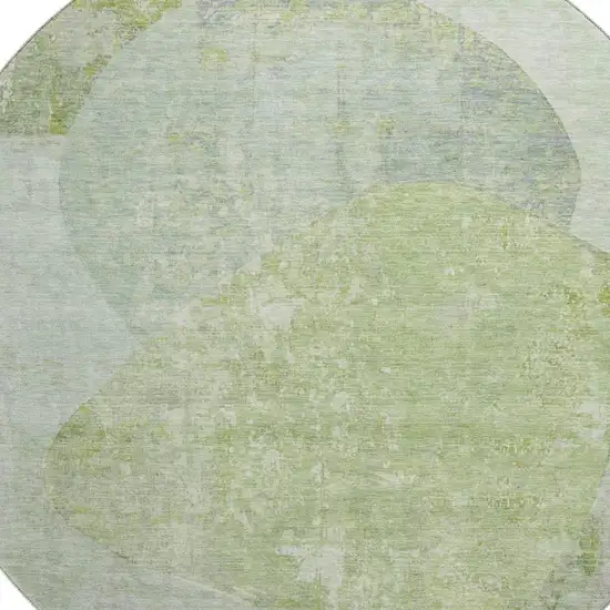 8' Artichoke Green Ivory And Gray Abstract Washable Round Rug With UV Protection Photo 2