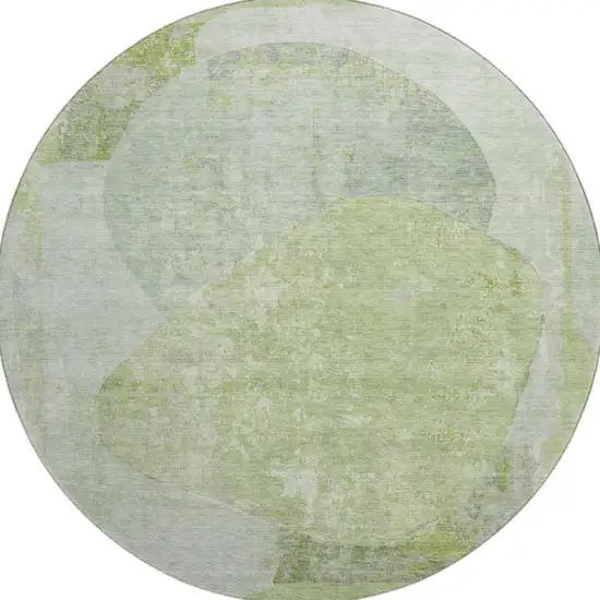 8' Artichoke Green Ivory And Gray Abstract Washable Round Rug With UV Protection Photo 3