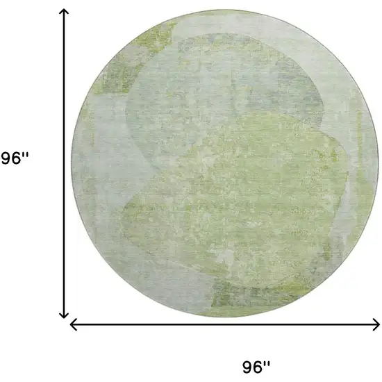 8' Artichoke Green Ivory And Gray Abstract Washable Round Rug With UV Protection Photo 9