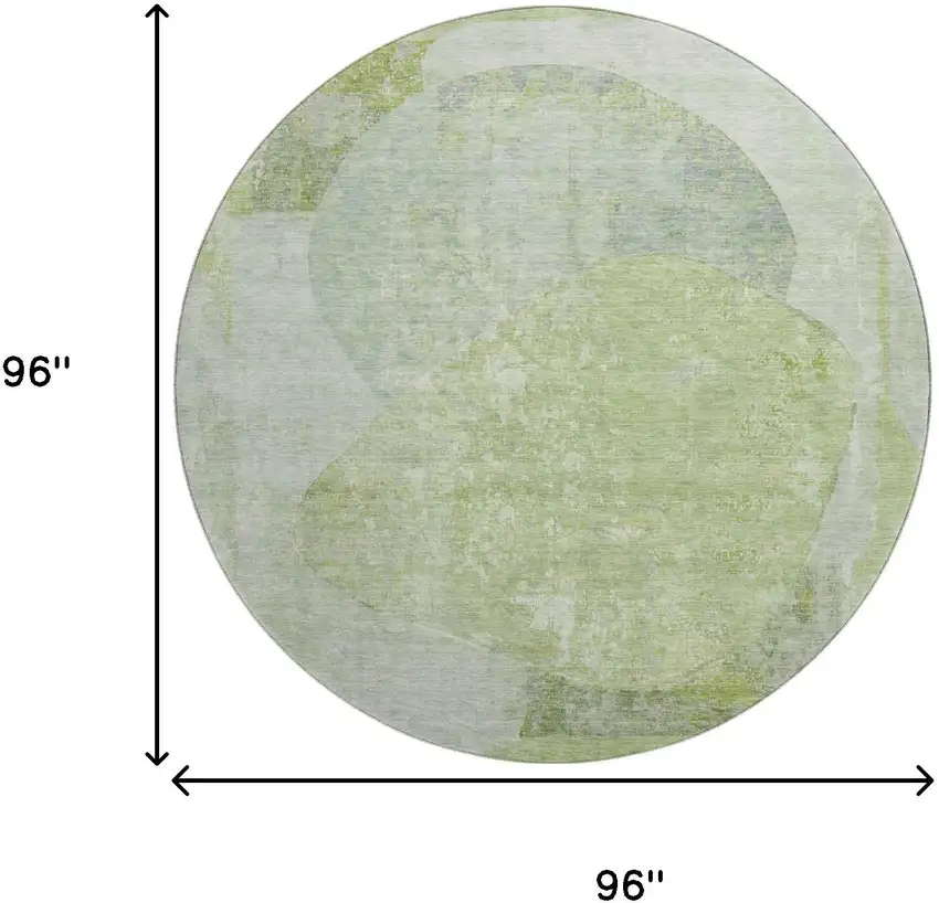 8' Artichoke Green Ivory And Gray Abstract Washable Round Rug With UV Protection Photo 9