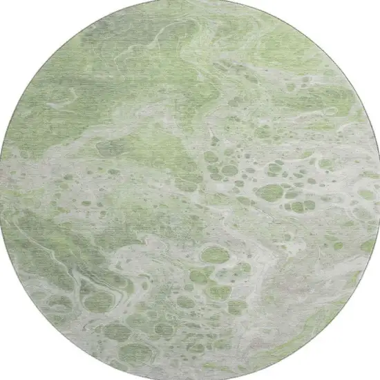 8' Artichoke Green Ivory And Gray Abstract Washable Round Rug With UV Protection Photo 3