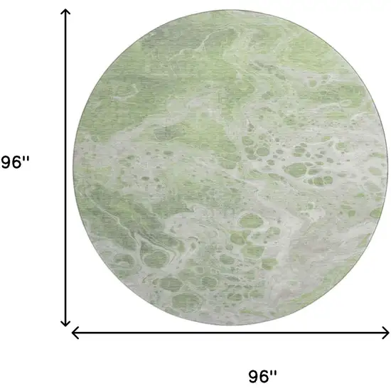 8' Artichoke Green Ivory And Gray Abstract Washable Round Rug With UV Protection Photo 9