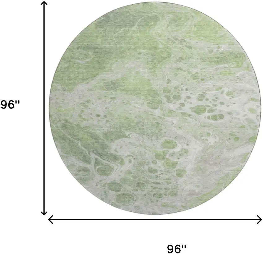 8' Artichoke Green Ivory And Gray Abstract Washable Round Rug With UV Protection Photo 9
