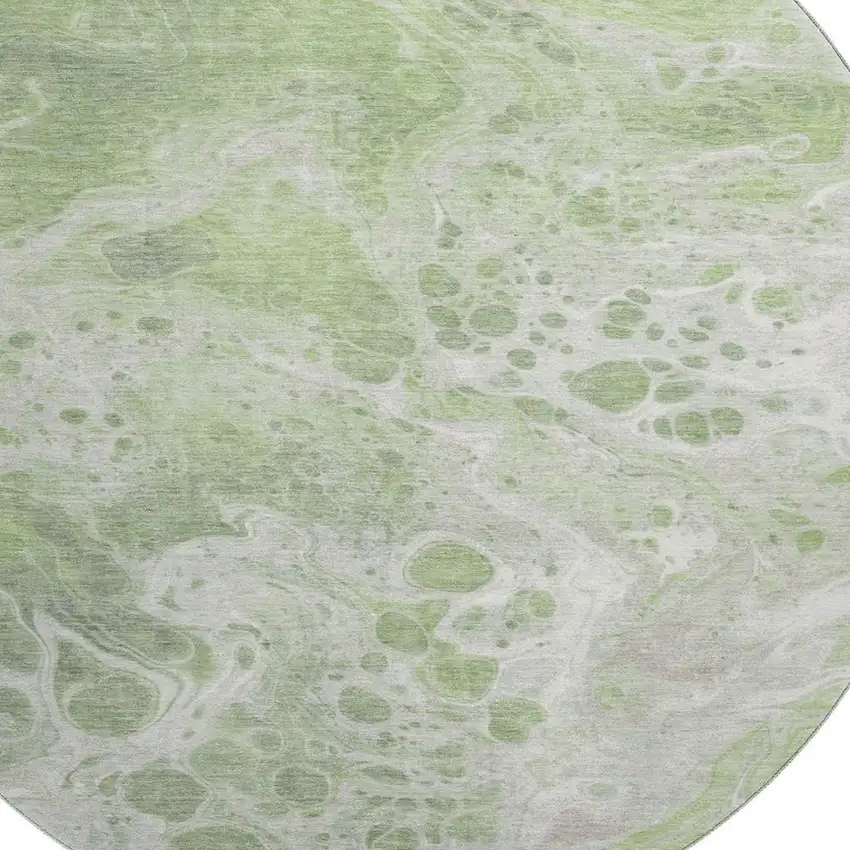 8' Artichoke Green Ivory And Gray Abstract Washable Round Rug With UV Protection Photo 2