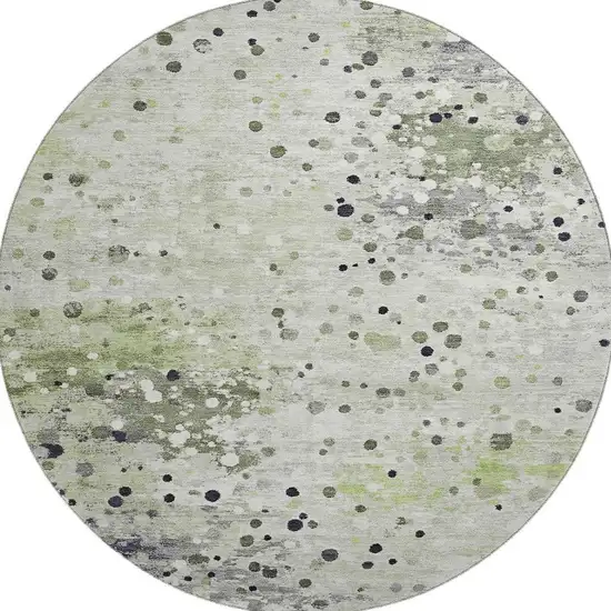 8' Artichoke Green Ivory And Gray Abstract Washable Round Rug With UV Protection Photo 4