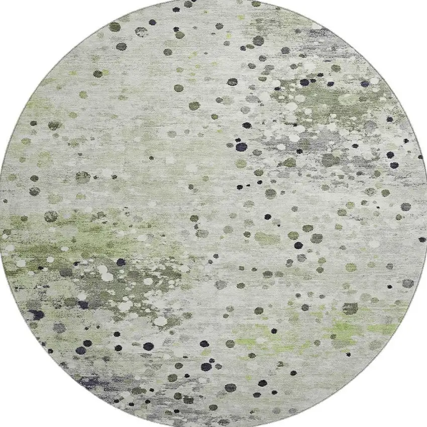 8' Artichoke Green Ivory And Gray Abstract Washable Round Rug With UV Protection Photo 4