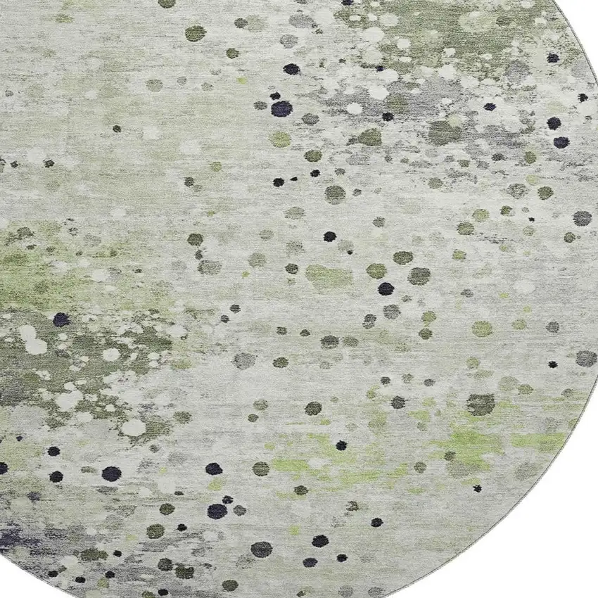 8' Artichoke Green Ivory And Gray Abstract Washable Round Rug With UV Protection Photo 3