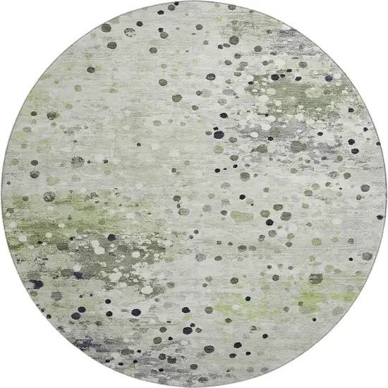 8' Artichoke Green Ivory And Gray Abstract Washable Round Rug With UV Protection Photo 1