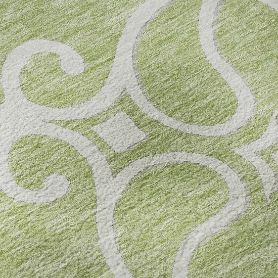 8' Artichoke Green Ivory And Gray Floral Medallion Washable Round Rug With UV Protection Photo 9