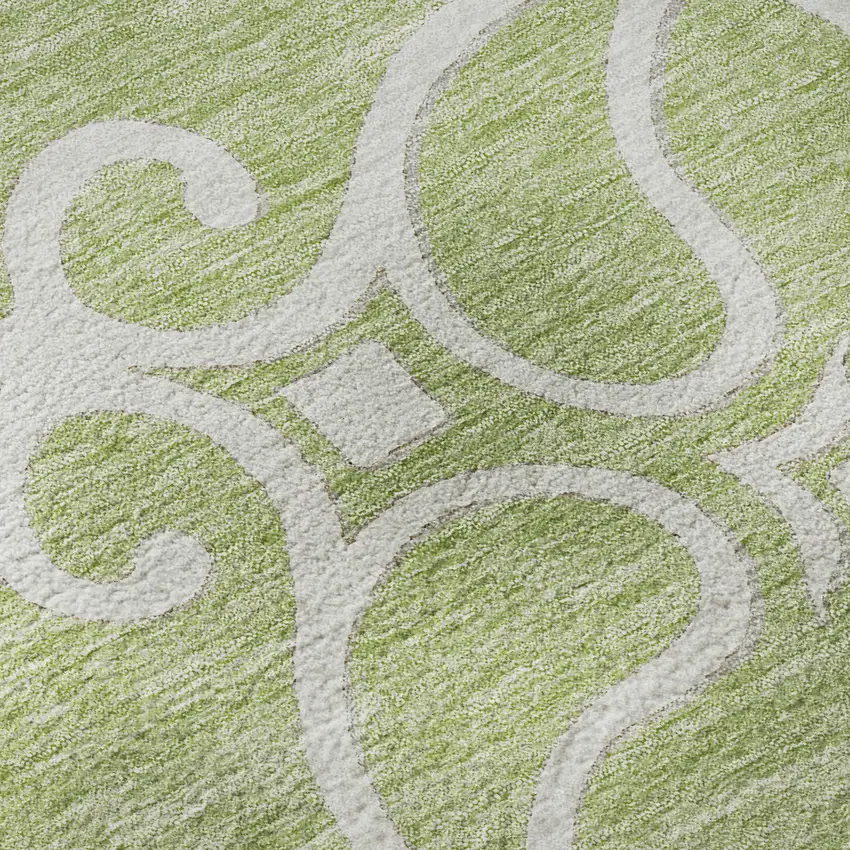 8' Artichoke Green Ivory And Gray Floral Medallion Washable Round Rug With UV Protection Photo 9