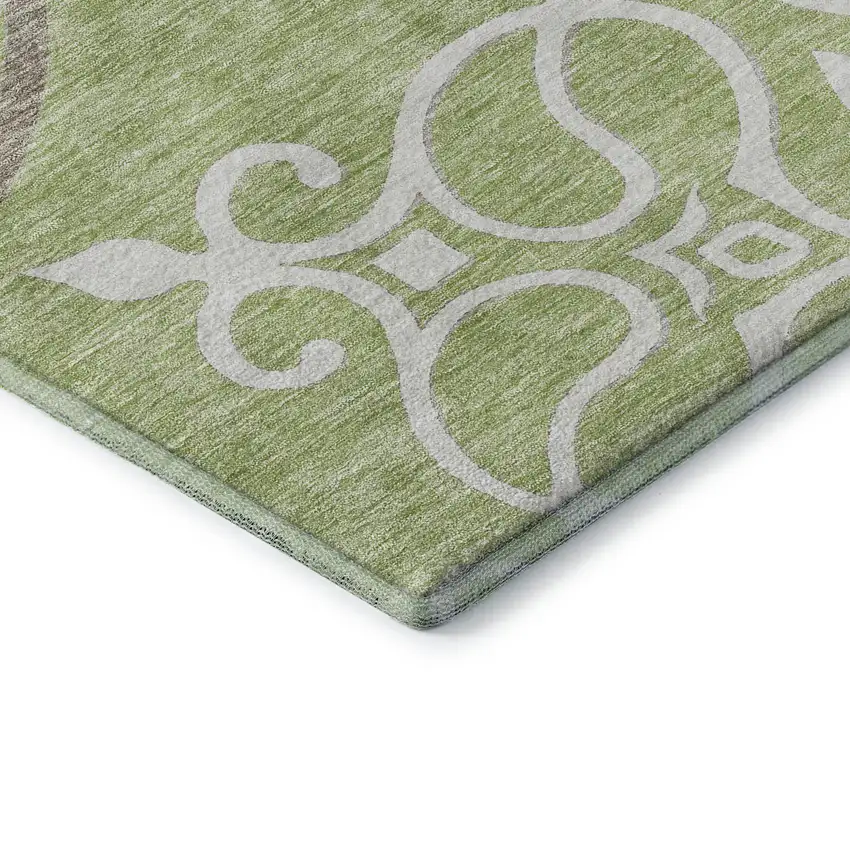 8' Artichoke Green Ivory And Gray Floral Medallion Washable Round Rug With UV Protection Photo 7