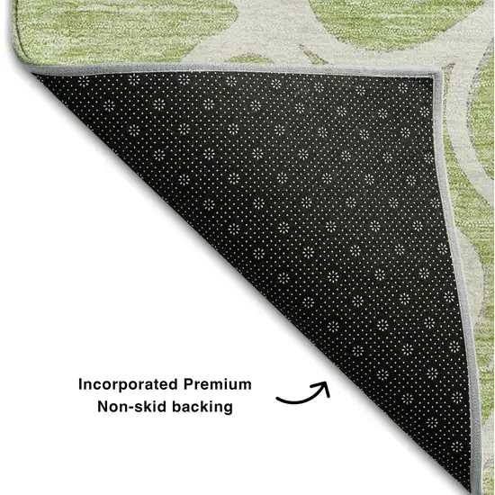 8' Artichoke Green Ivory And Gray Floral Medallion Washable Round Rug With UV Protection Photo 6