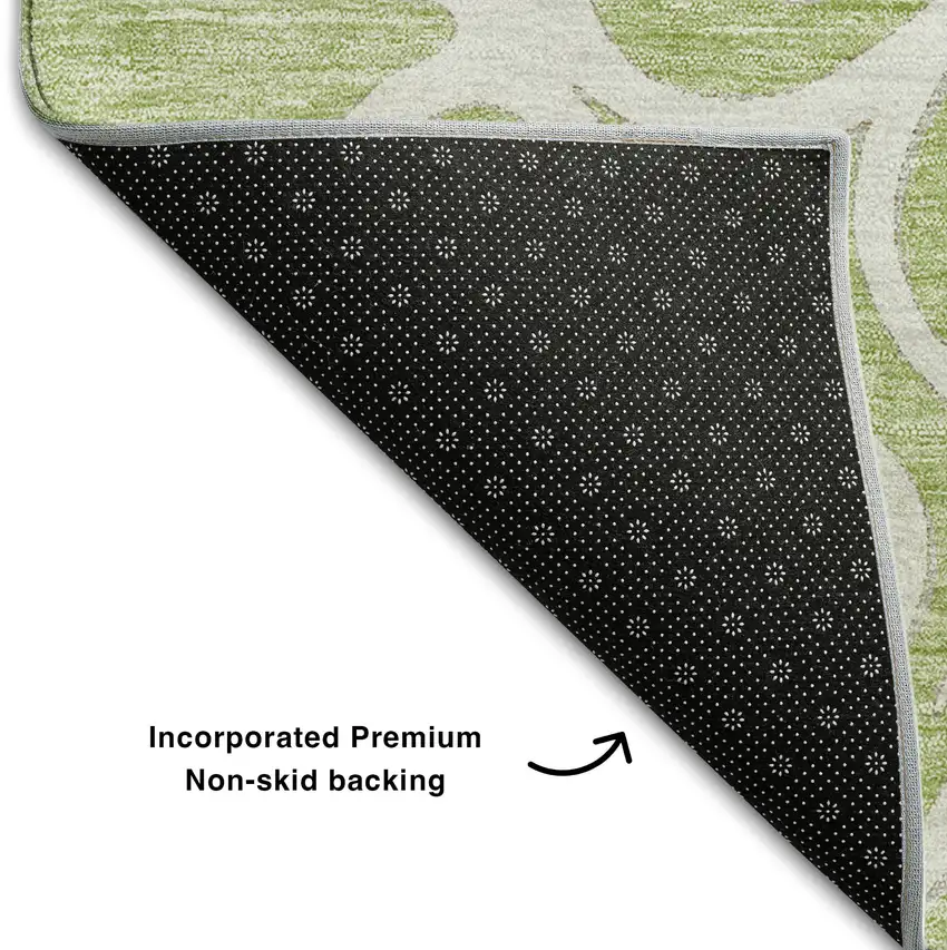 8' Artichoke Green Ivory And Gray Floral Medallion Washable Round Rug With UV Protection Photo 6