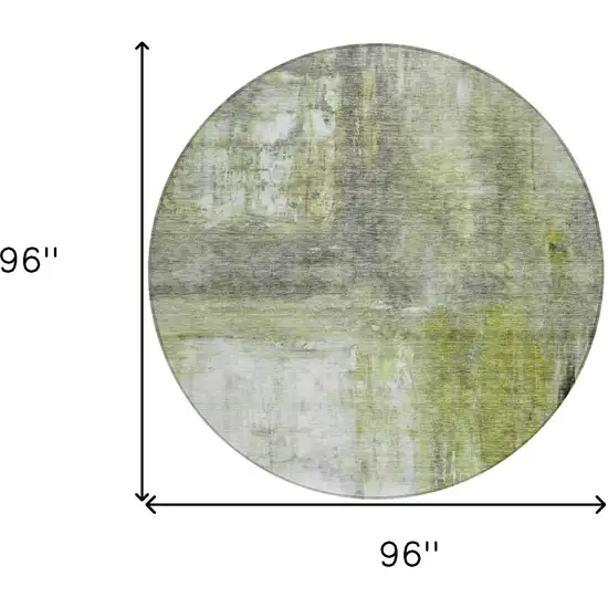 8' Artichoke Green Ivory And Gray Round Abstract Washable Indoor Outdoor Area Rug Photo 9