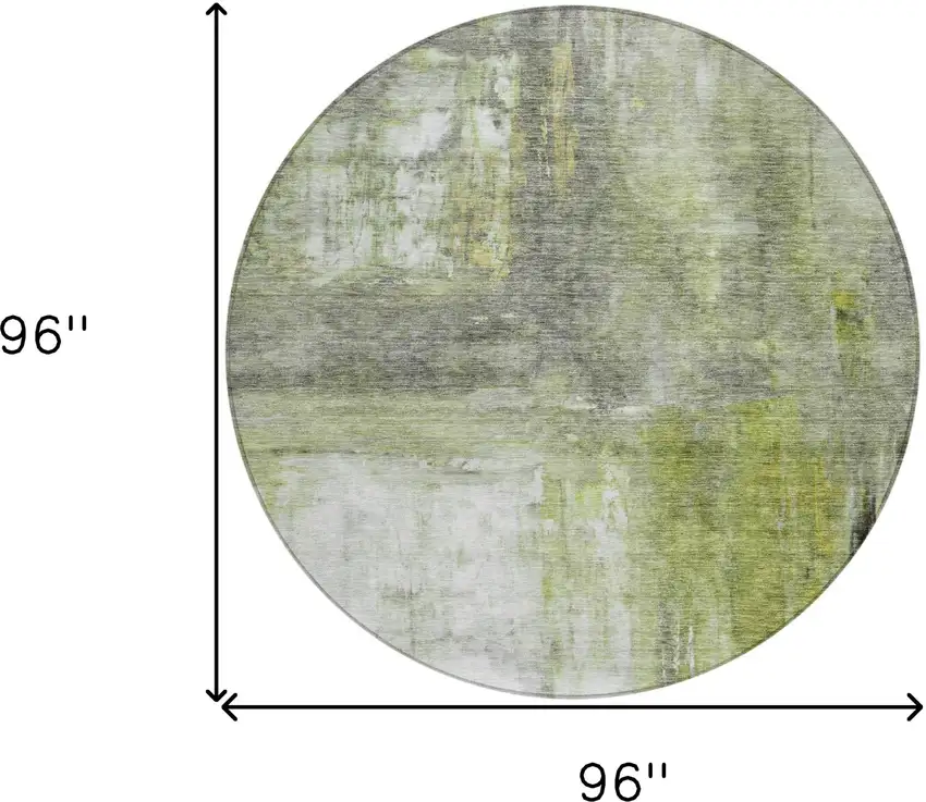 8' Artichoke Green Ivory And Gray Round Abstract Washable Indoor Outdoor Area Rug Photo 9