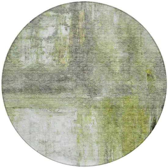 8' Artichoke Green Ivory And Gray Round Abstract Washable Indoor Outdoor Area Rug Photo 6