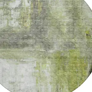 Photo of 8' Artichoke Green Ivory And Gray Round Abstract Washable Indoor Outdoor Area Rug