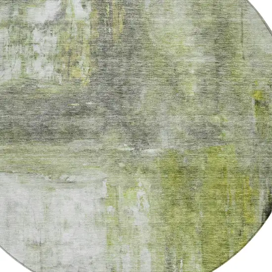 8' Artichoke Green Ivory And Gray Round Abstract Washable Indoor Outdoor Area Rug Photo 5
