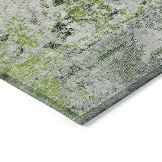 8' Artichoke Green Ivory And Gray Round Abstract Washable Indoor Outdoor Area Rug Photo 5