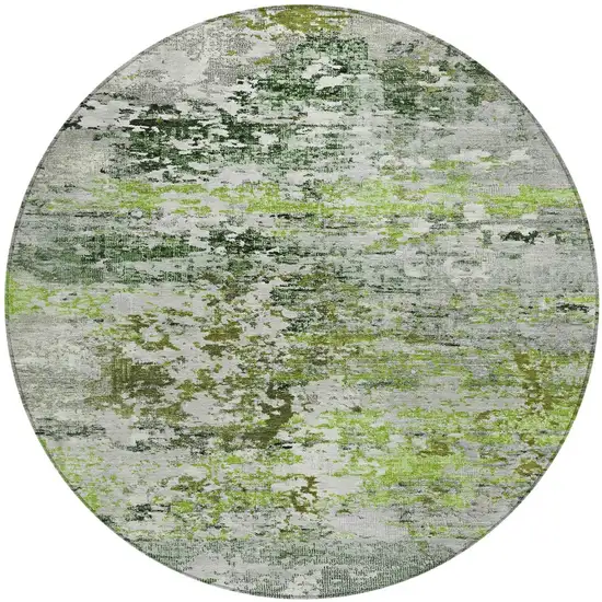 8' Artichoke Green Ivory And Gray Round Abstract Washable Indoor Outdoor Area Rug Photo 3