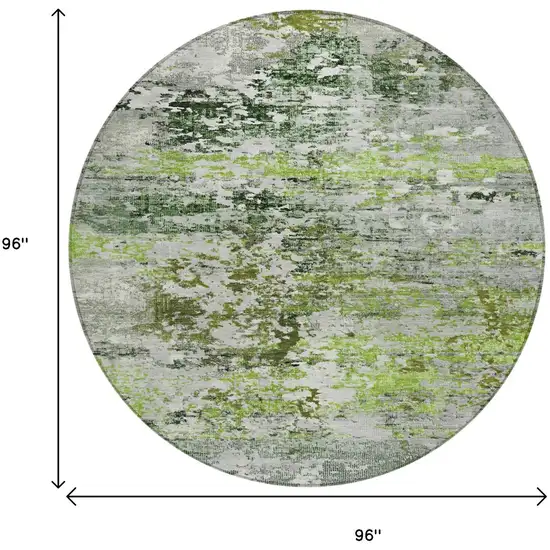 8' Artichoke Green Ivory And Gray Round Abstract Washable Indoor Outdoor Area Rug Photo 9