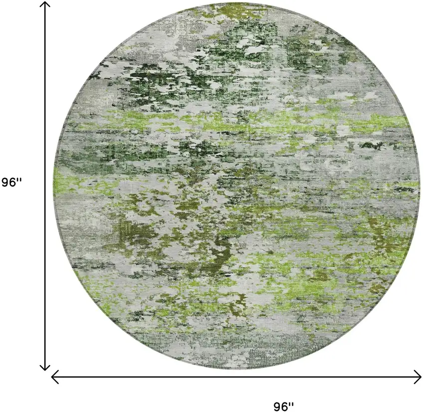 8' Artichoke Green Ivory And Gray Round Abstract Washable Indoor Outdoor Area Rug Photo 9