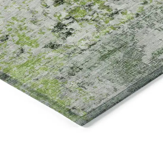 8' Artichoke Green Ivory And Gray Round Abstract Washable Indoor Outdoor Area Rug Photo 7