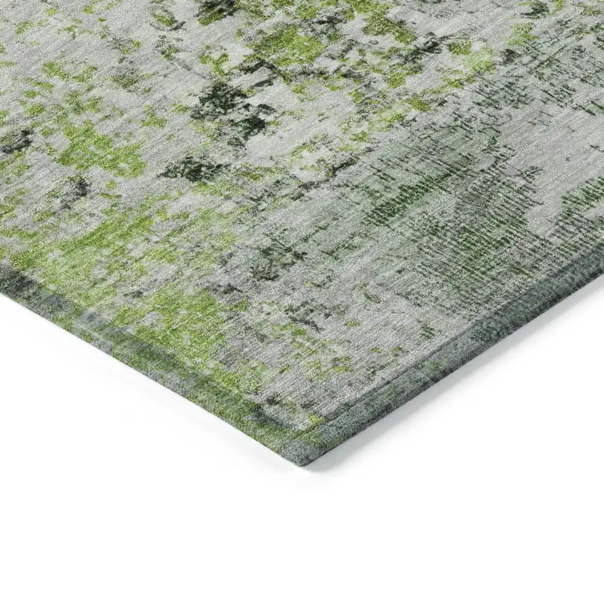 8' Artichoke Green Ivory And Gray Round Abstract Washable Indoor Outdoor Area Rug Photo 7