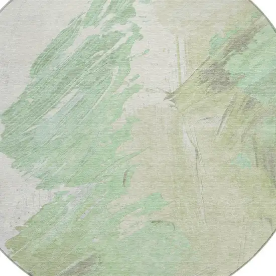 8' Artichoke Green Ivory And Gray Round Abstract Washable Indoor Outdoor Area Rug Photo 4