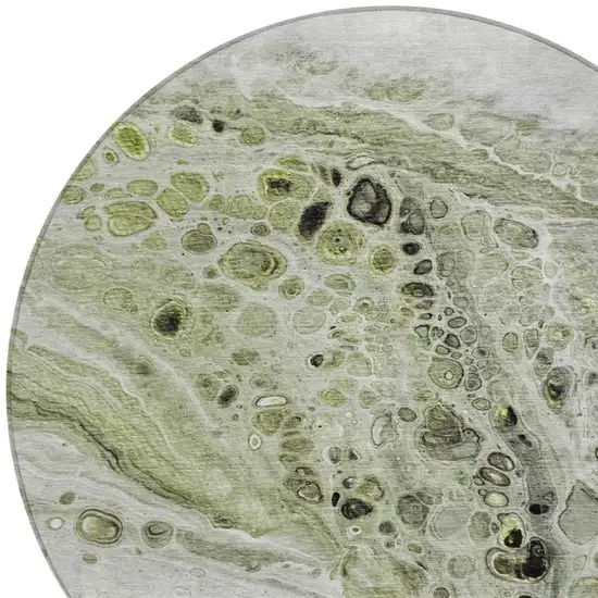8' Artichoke Green Ivory And Gray Round Abstract Washable Indoor Outdoor Area Rug Photo 4