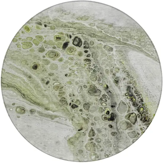 8' Artichoke Green Ivory And Gray Round Abstract Washable Indoor Outdoor Area Rug Photo 1