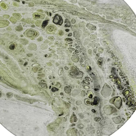 8' Artichoke Green Ivory And Gray Round Abstract Washable Indoor Outdoor Area Rug Photo 8