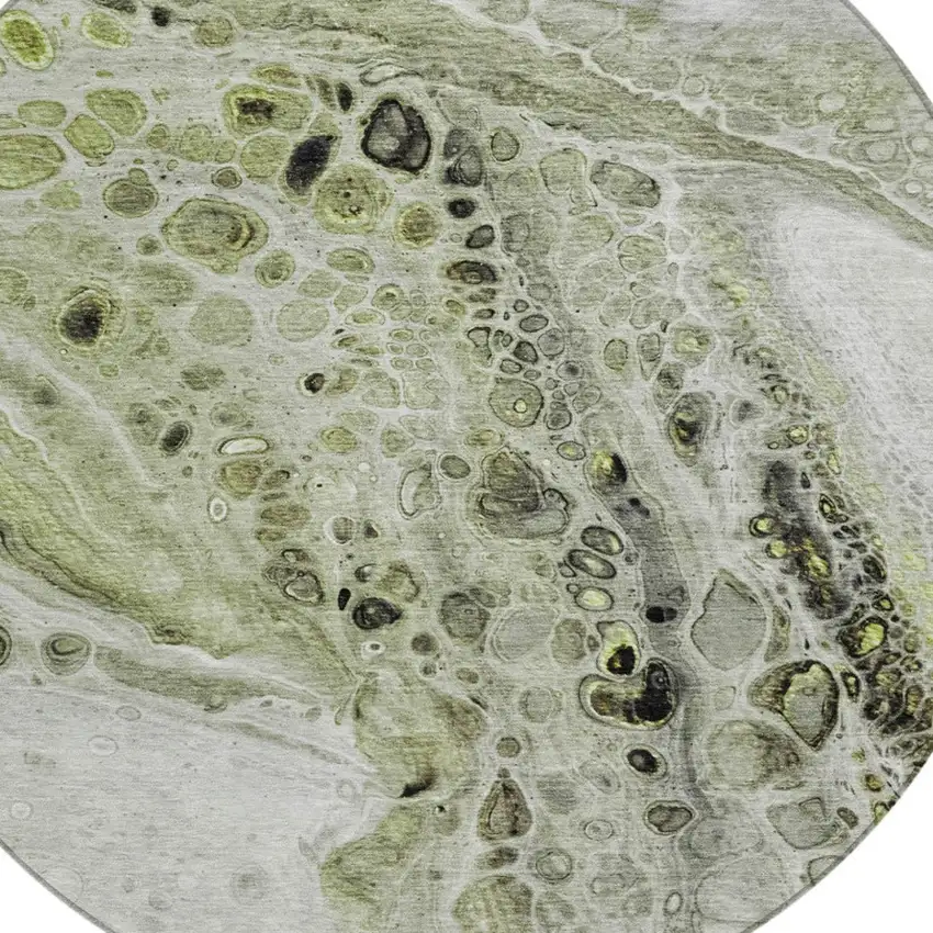 8' Artichoke Green Ivory And Gray Round Abstract Washable Indoor Outdoor Area Rug Photo 8