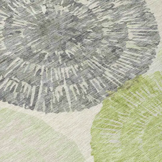 8' Artichoke Green Ivory And Gray Round Abstract Washable Indoor Outdoor Area Rug Photo 4