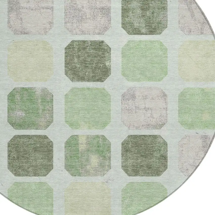 8' Artichoke Green Ivory And Gray Round Geometric Washable Indoor Outdoor Area Rug Photo 4