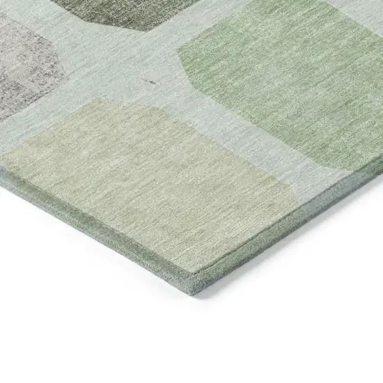 8' Artichoke Green Ivory And Gray Round Geometric Washable Indoor Outdoor Area Rug Photo 7