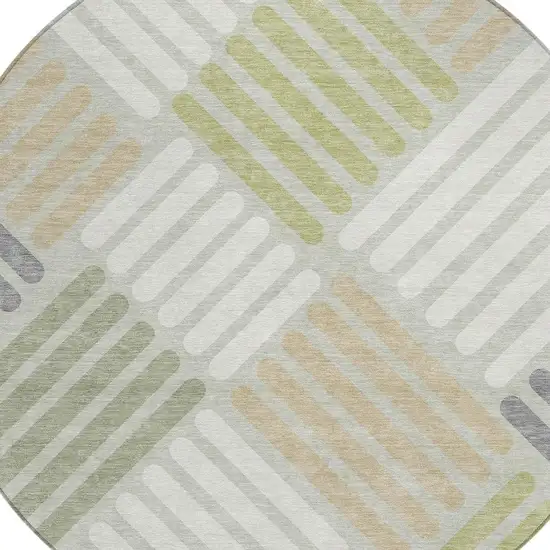 8' Artichoke Green Ivory And Gray Round Geometric Washable Indoor Outdoor Area Rug Photo 7